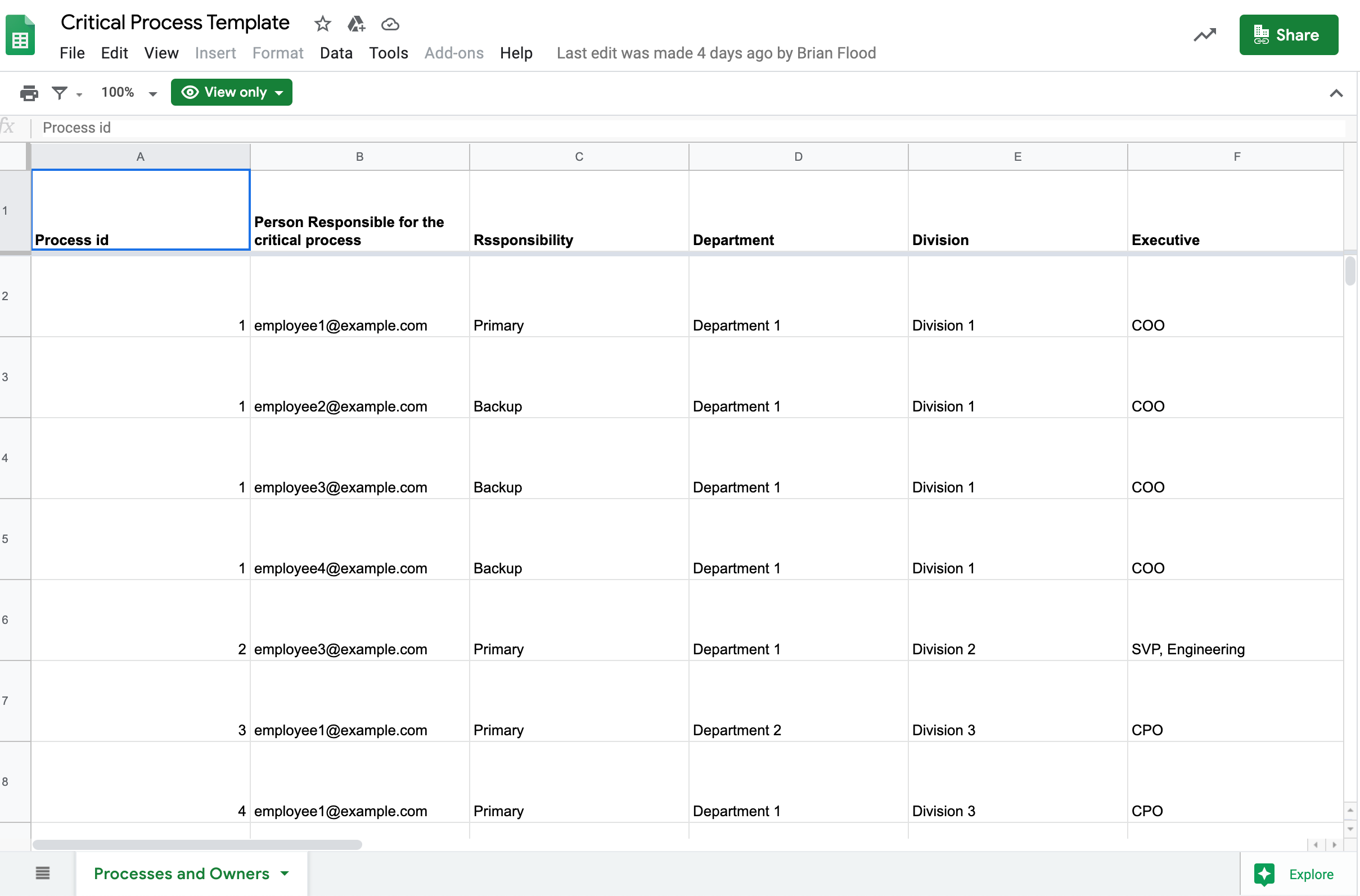 Critical Process Template