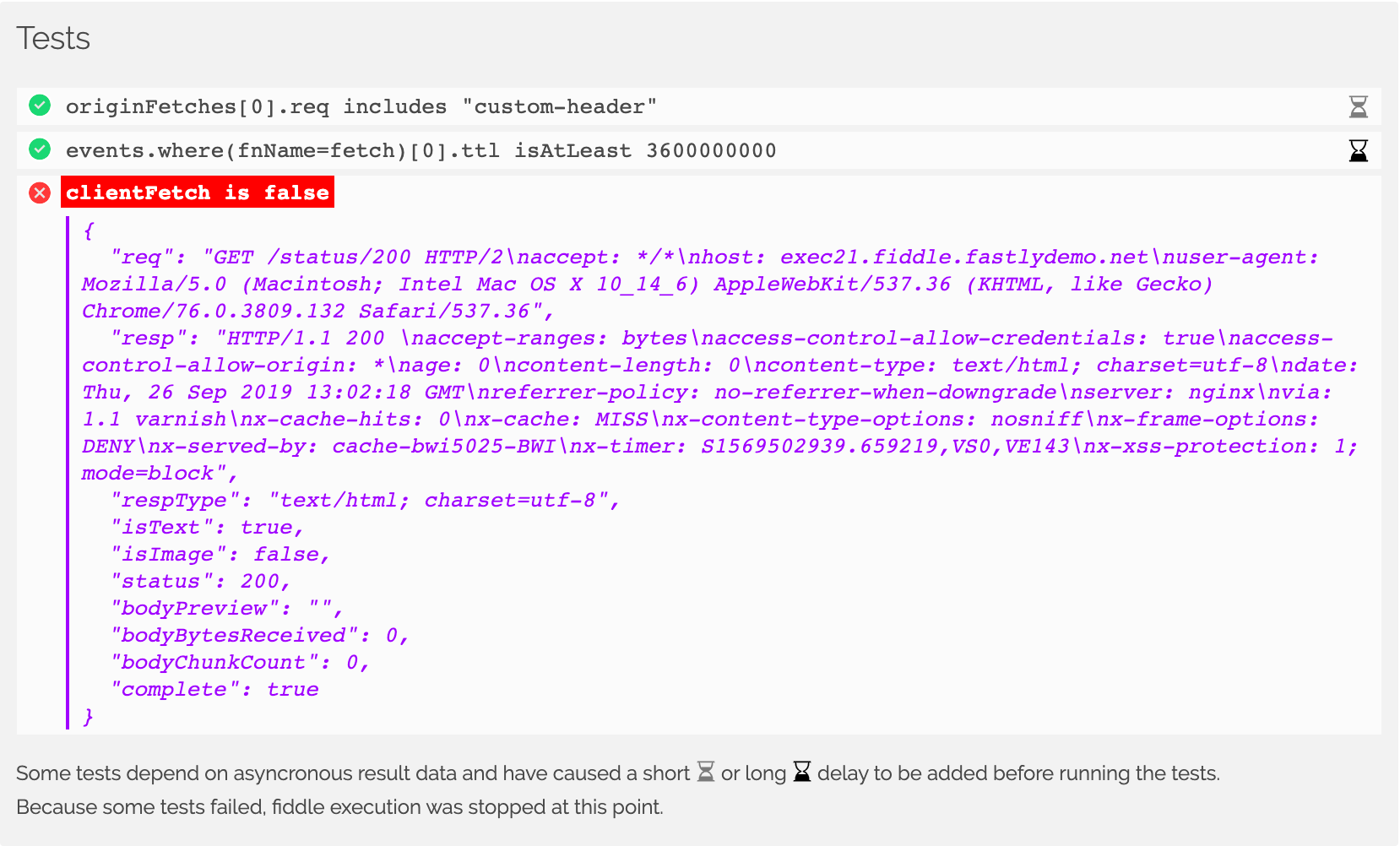 Detailed debug when tests fail in fiddle