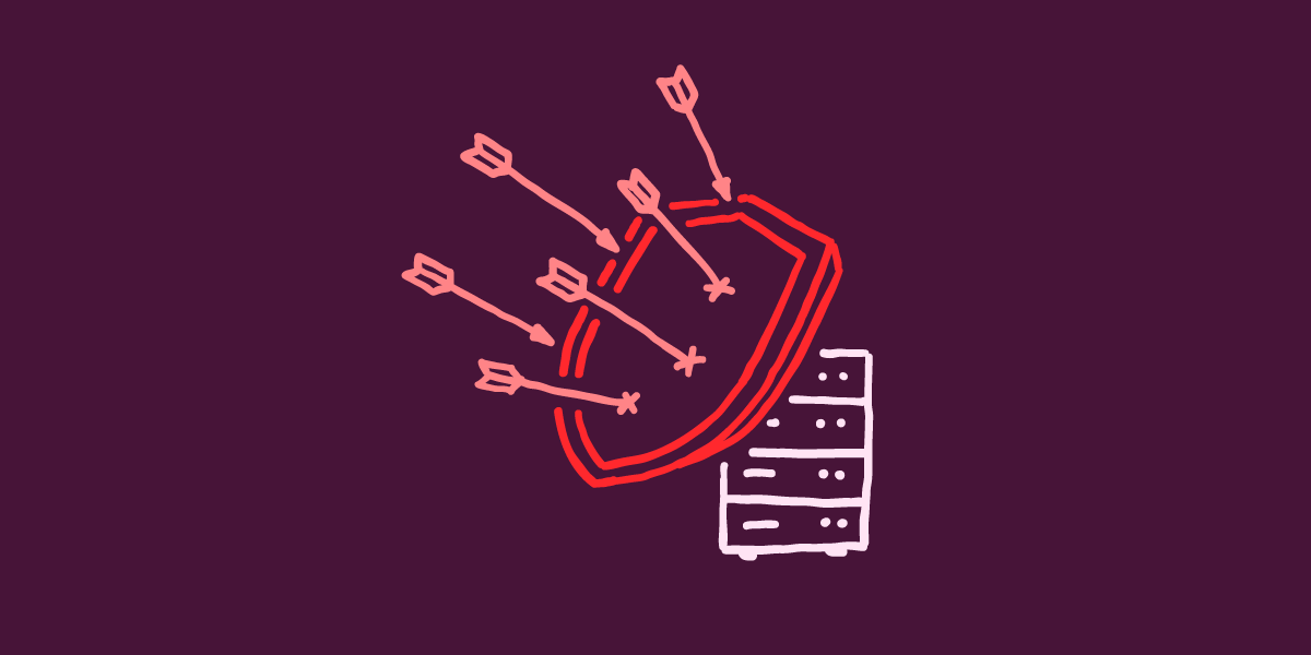 矢印が付いた盾とその背後にあるサーバーのイラスト