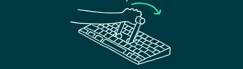 中央にレバーがあり、手がそのレバーを前方に押しているキーボードのイラスト