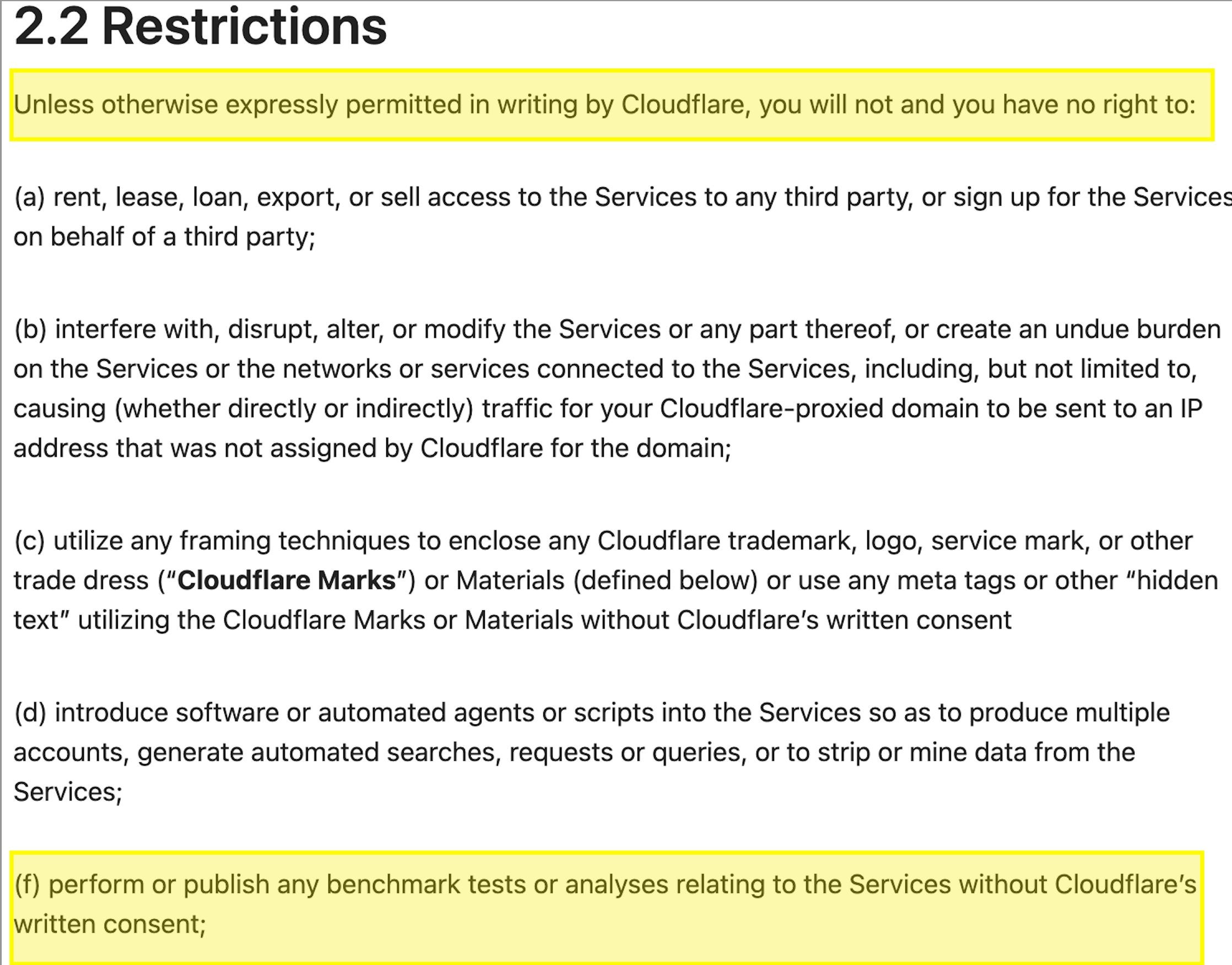 Cloudflare's terms of use