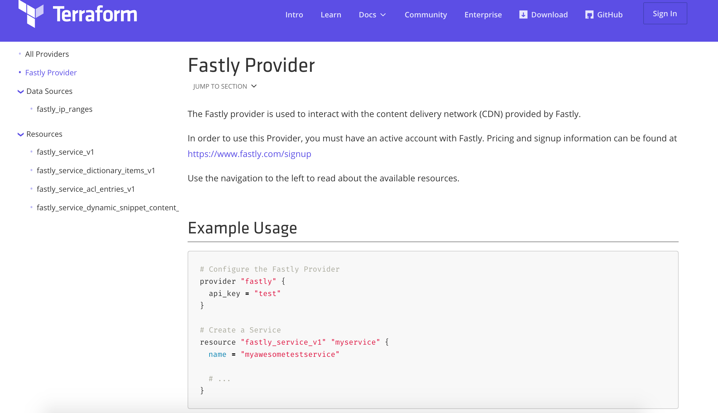 Fastly Terraform snippet