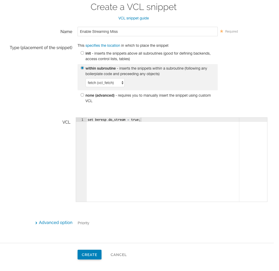 Enable Streaming Miss via a VCL Snippet