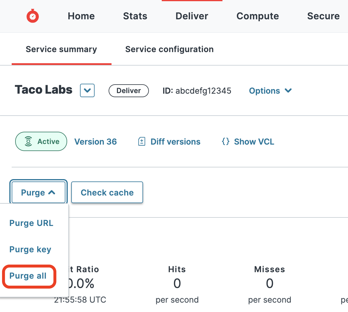 Purging all content using the Fastly web interface