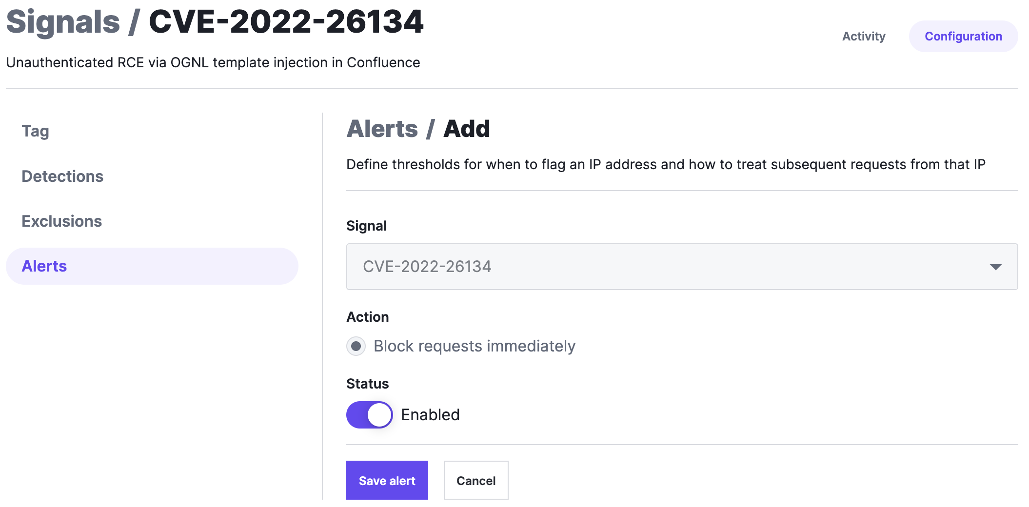 Enable the CVE-2022-26134 virtual patching rule.