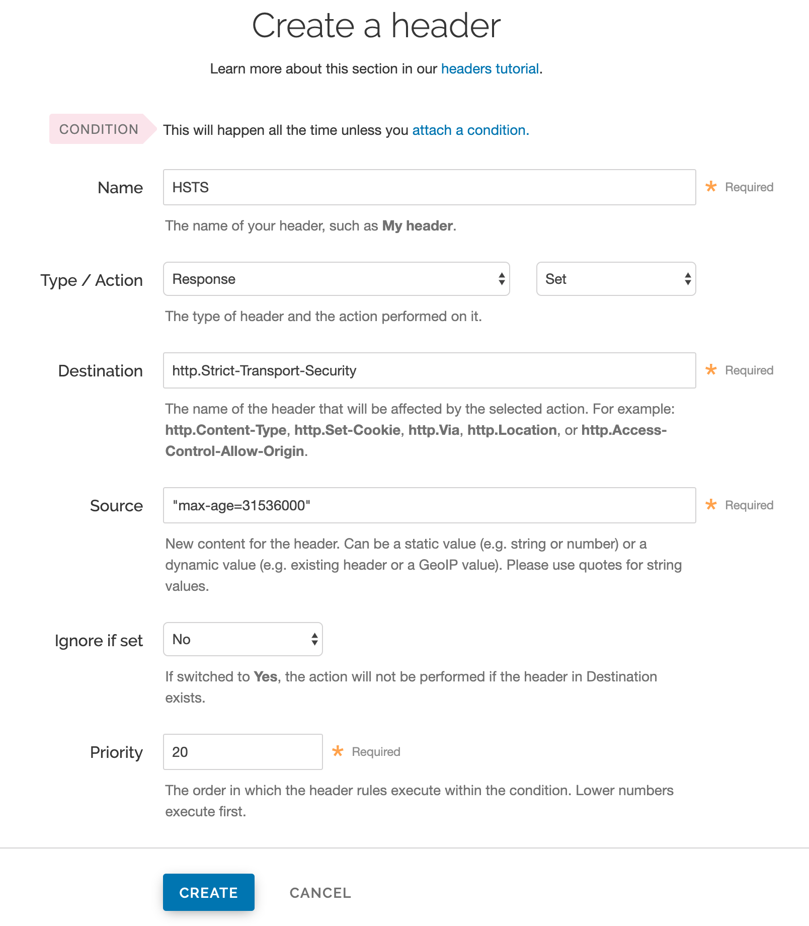 new header window with HSTS settings