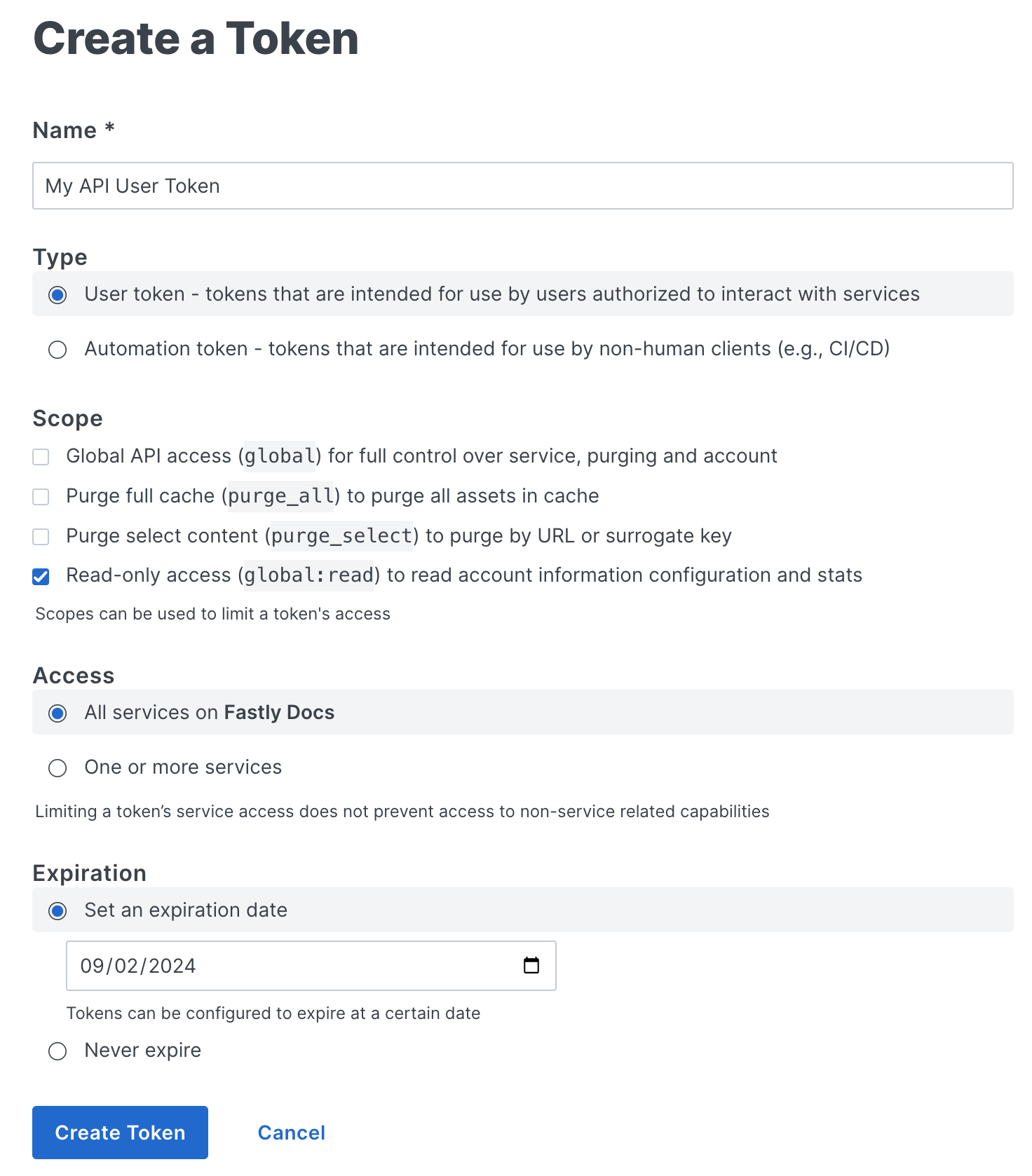 create a token page