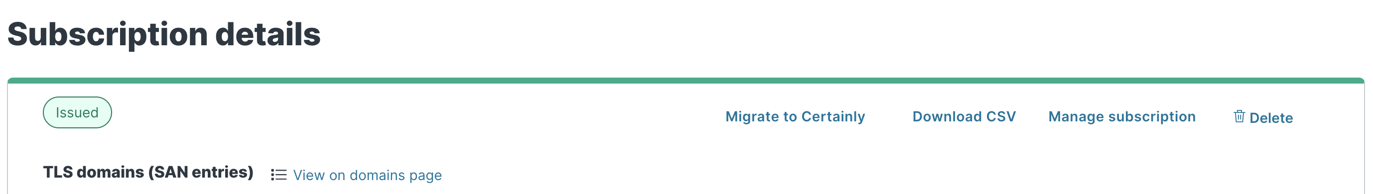 サブスクリプションカードの上部に表示される migrate to certainly のリンク