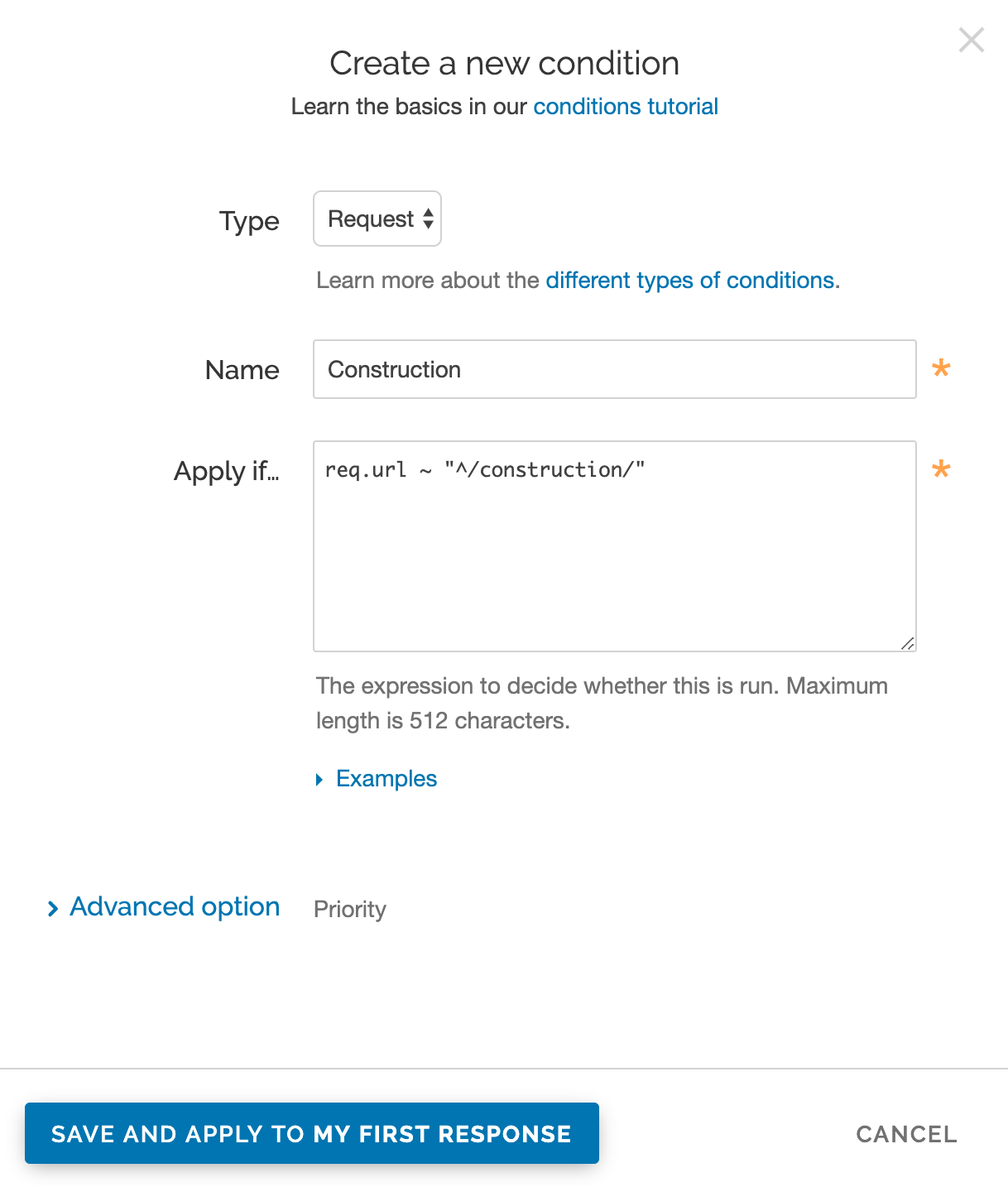 the Apply if field  associated with a new response