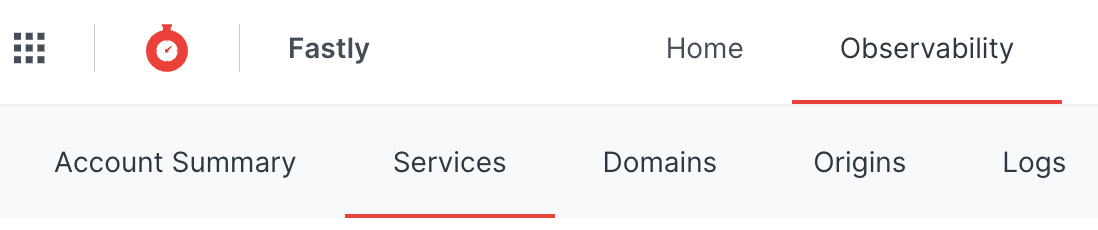 Links to the Observability pages in the Fastly web interface