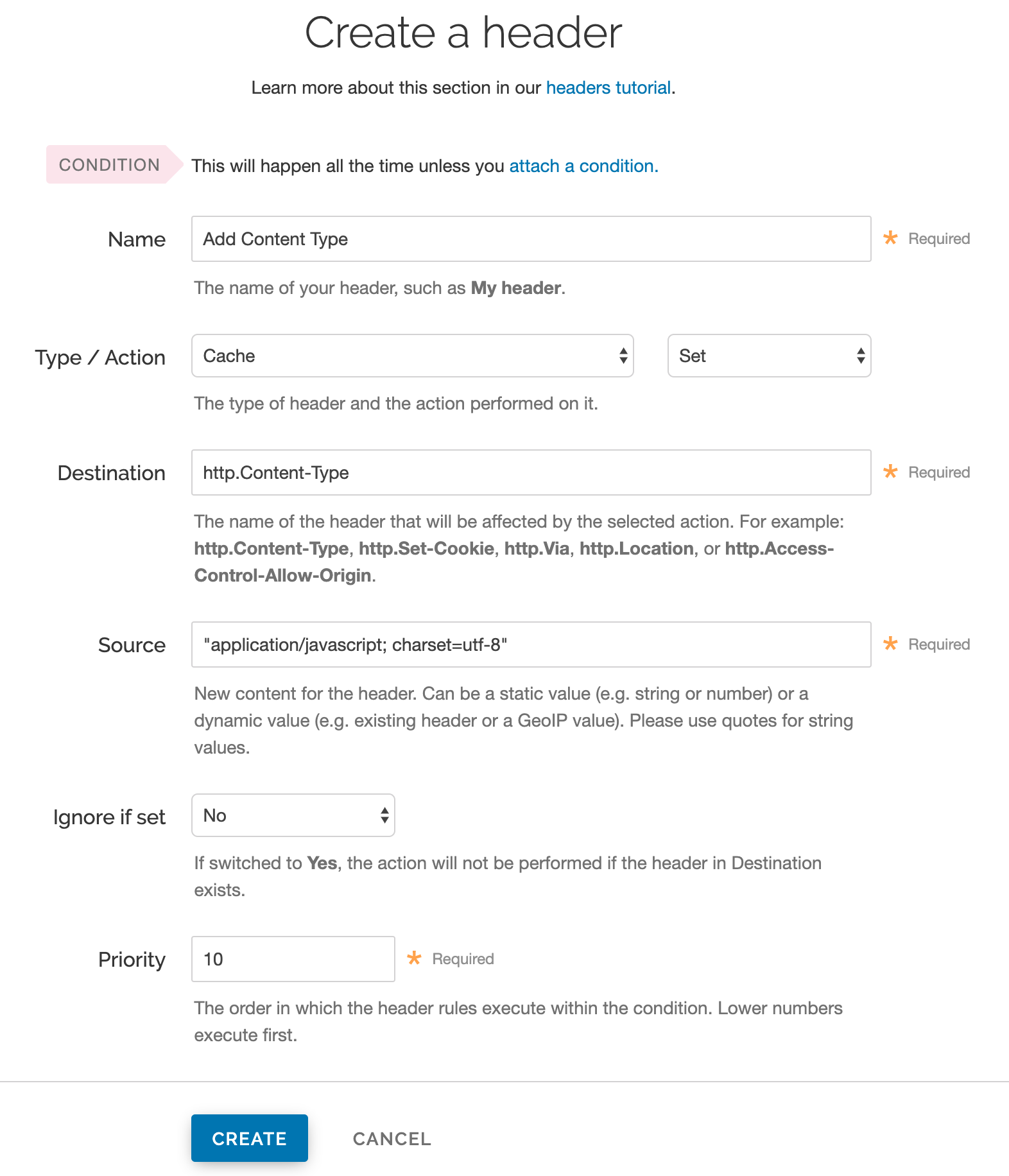 the Create a header page