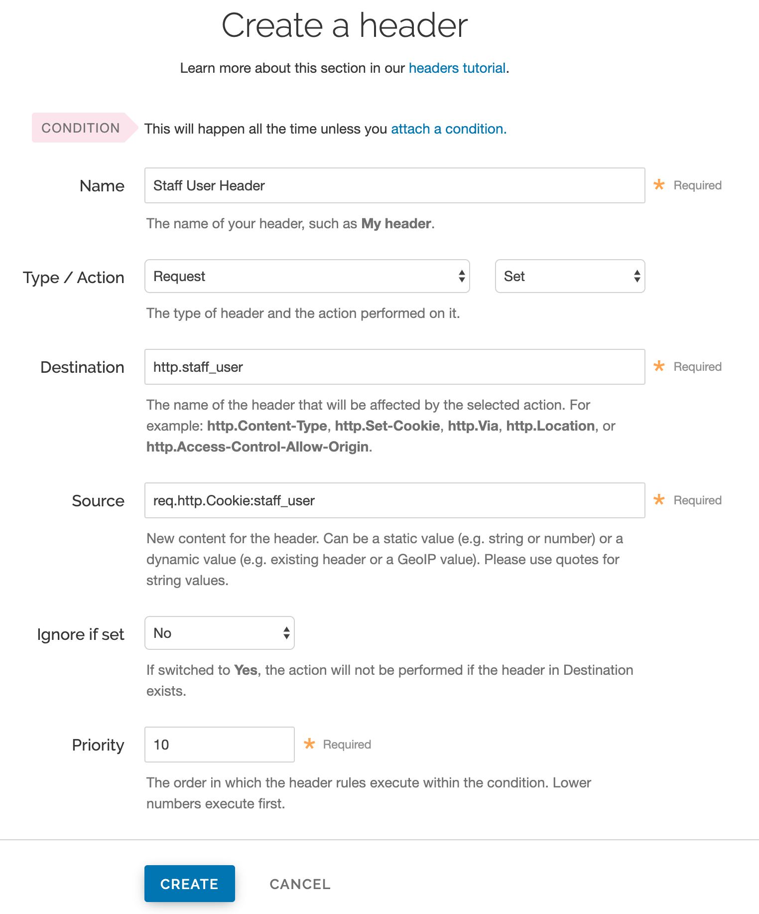the header window showing a custom header without regular expressions