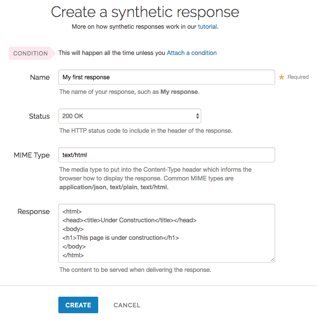 the text editor area of the Synthetic Response window