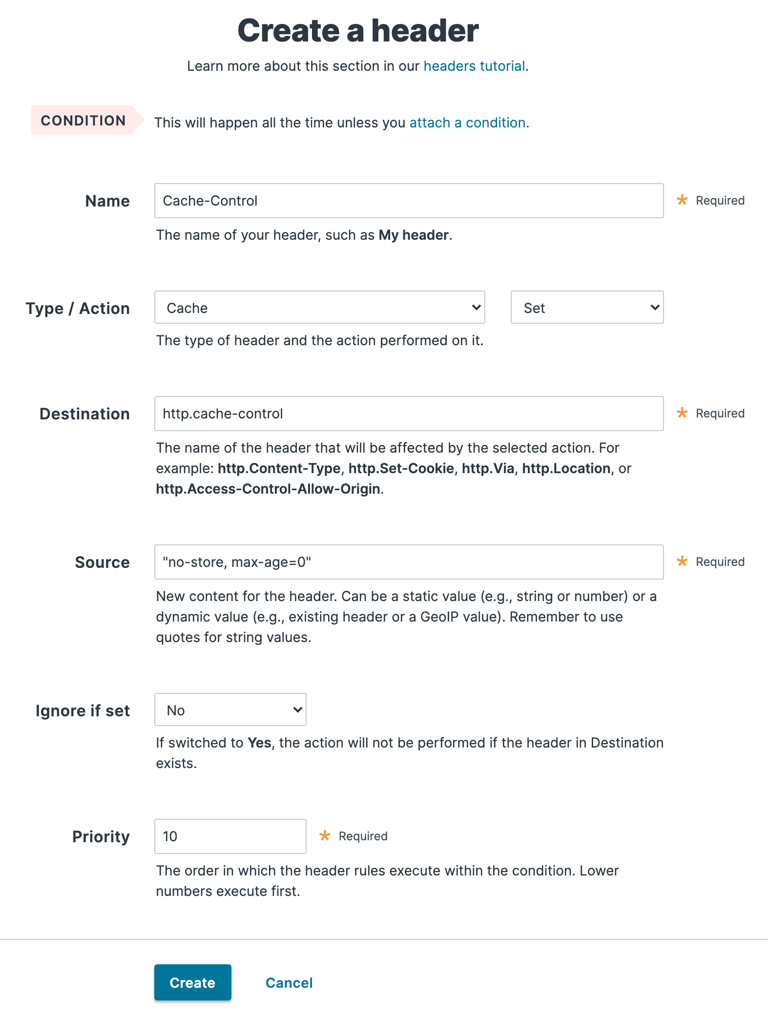 Creating a cache-control header in the Fastly web interface